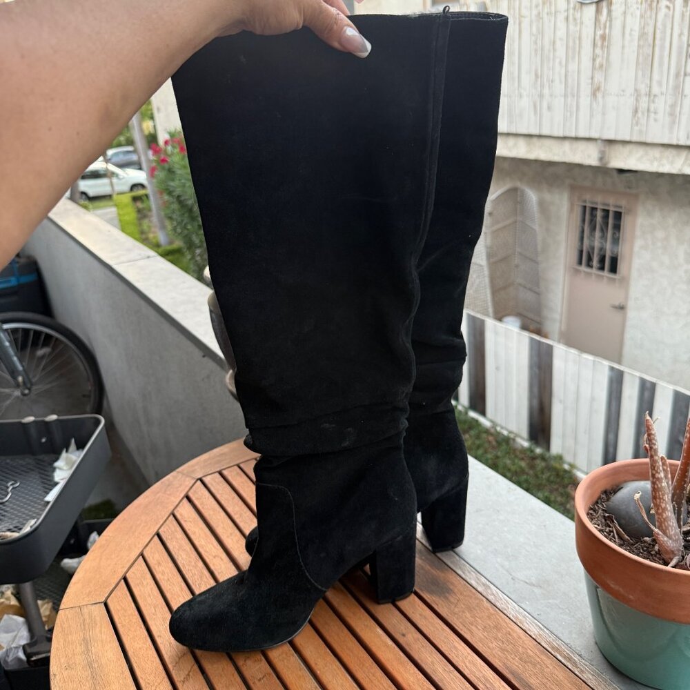 Steve Madden Black Suede Knee-High Block Heel Boots Size 9.5 - Picture 2 of 5